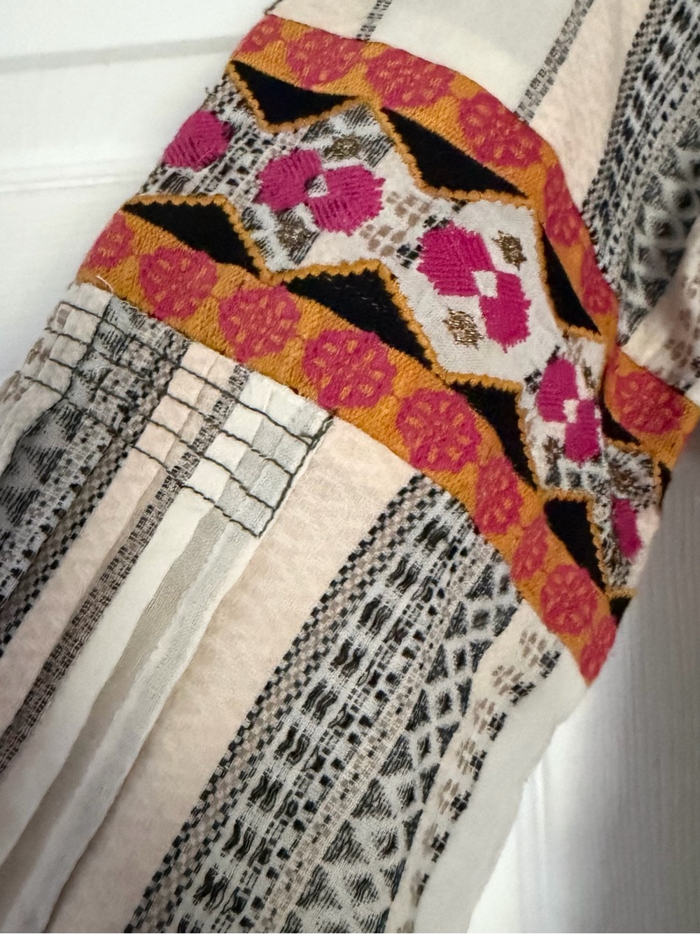Anthropologie Cream Stripe Dress with Pink & Orange Embroidery - Picture 3 of 5